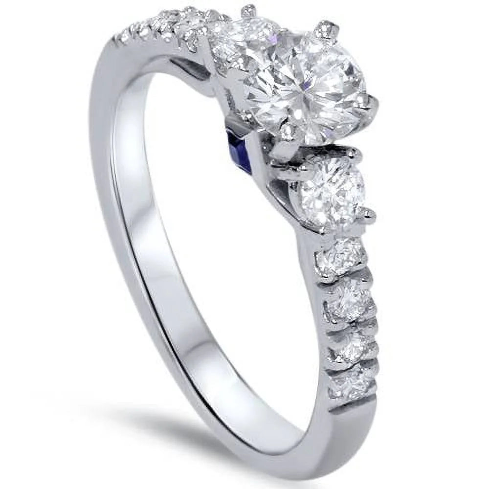 1ct Diamond & Blue Sapphire Engagement Ring 950 Platinum B270