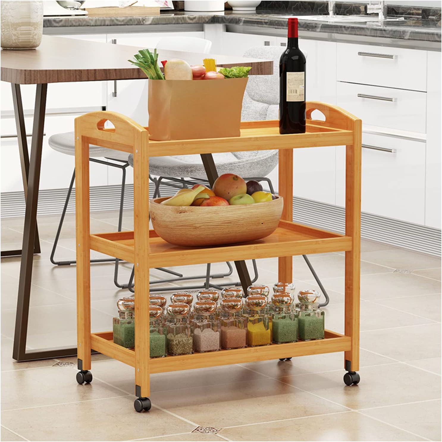 End Table with Three-Tier Storage and Four Wheels G513260