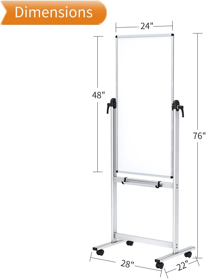 Double-sided Magnetic Mobile Whiteboard, 48 x 24 Inches, Aluminium Frame and Stand C4645