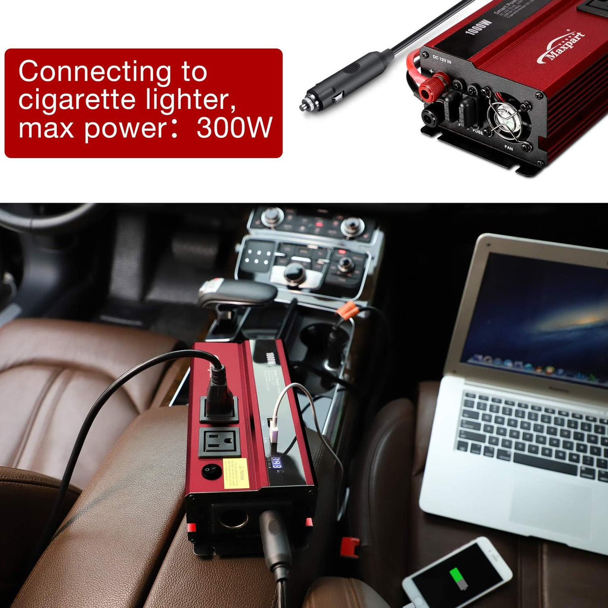 1000W Power Inverter 12v to 110v AC Dual AC Outlets 2.4A USB Pack of 2 F3546