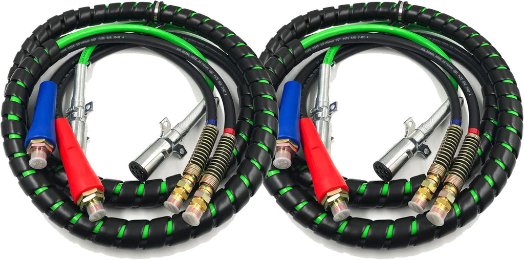15Ft 3 in 1 ABS & Air Power Line Hose Wrap 7 Way Electrical Cable Assembly with Handle Grip T8729