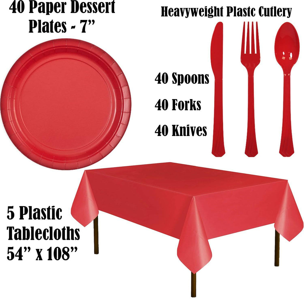 Black and Red Disposable Party Supplies, Serves 40, Paper Plates, 12 oz Plastic Cups B570693
