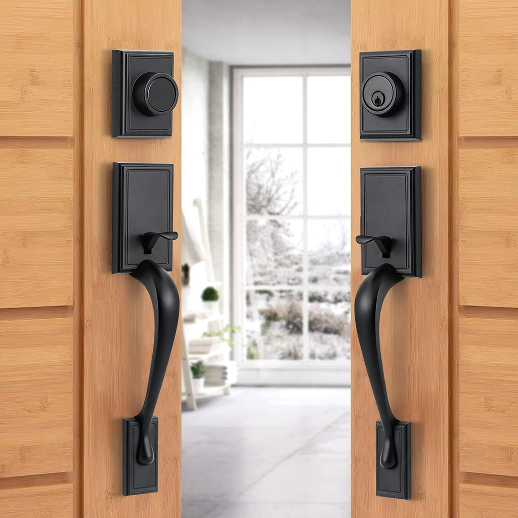 Matte Black Front Door Lock Set with Deadbolt and Knob, Pack of 2 A9286