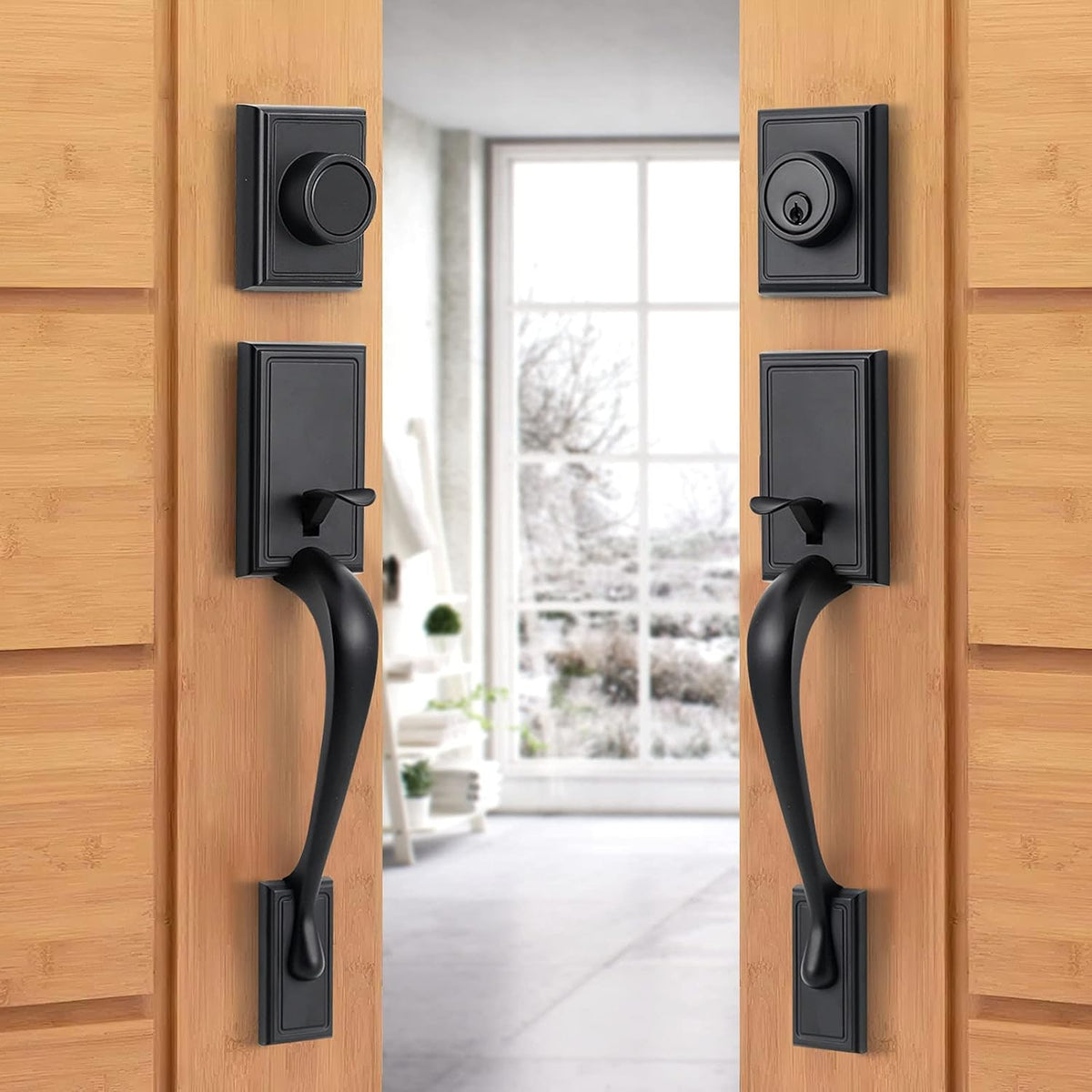 Matte Black Front Door Lock Set with Deadbolt and Knob, Pack of 2 A9286