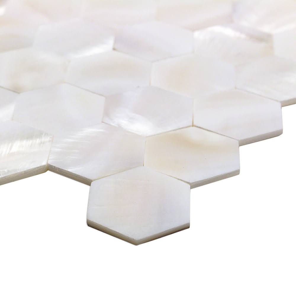 White Hexagons Pearl Shell Mosaic Tile C346446
