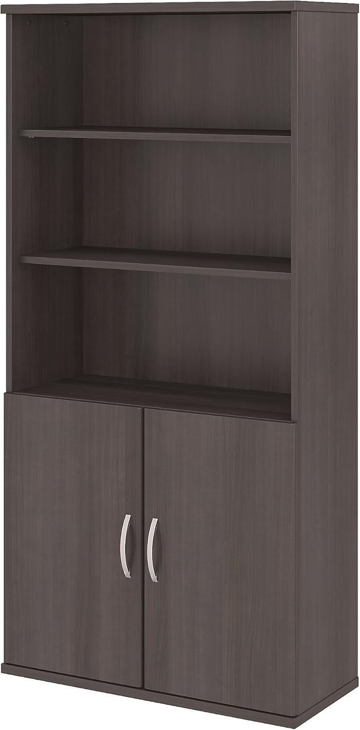 Storm Gray 5 Shelf Bookcase with Doors S4130