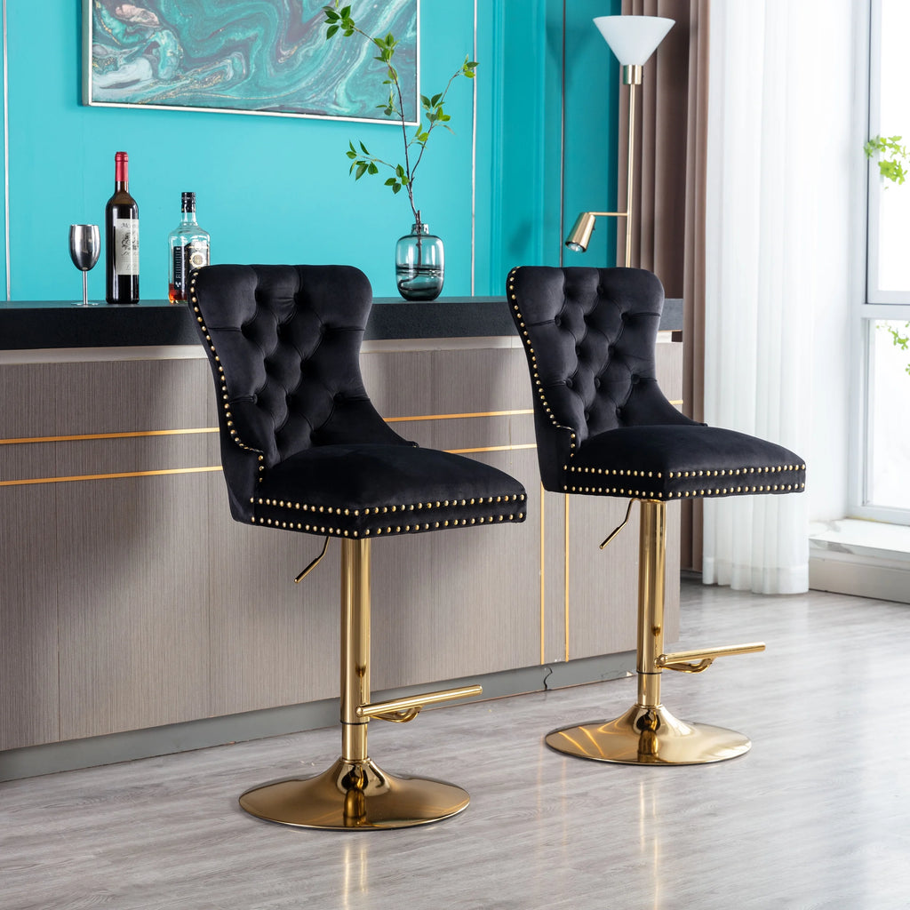 Black Velvet Adjustable Counter Height Bar Stools Set of 2 Y26163