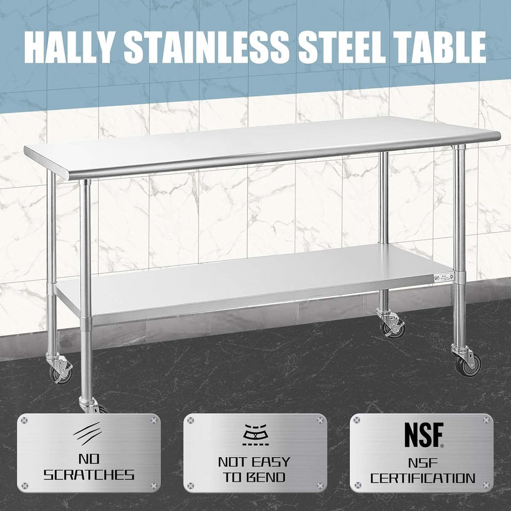 Stainless Steel Table 24 x 72 Inches with Caster Wheels and Undershelf Q5762