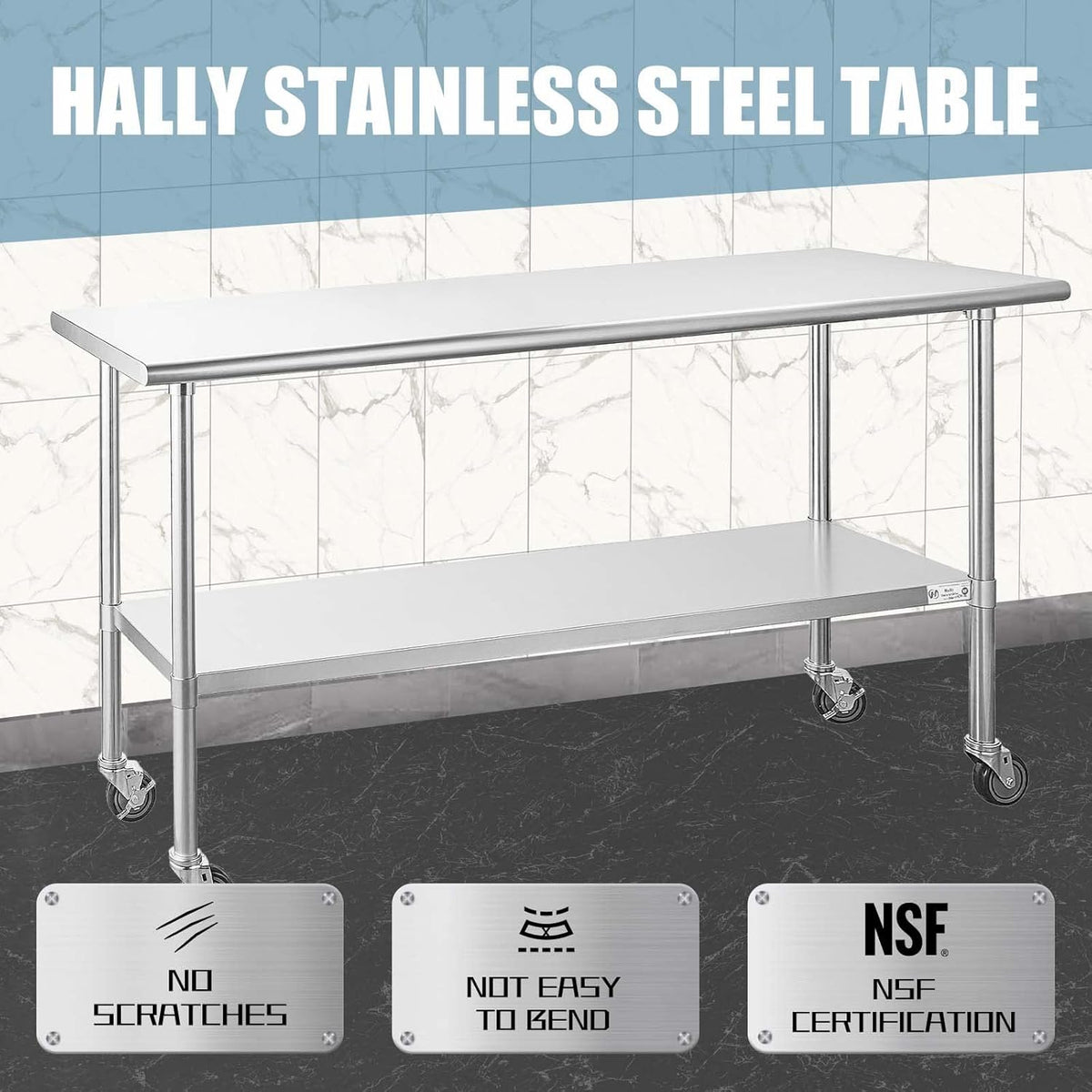 Stainless Steel Table 24 x 72 Inches with Caster Wheels and Undershelf Q5762