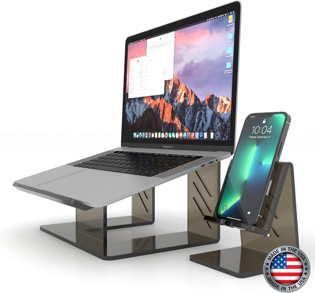 6MM Acrylic Laptop Stand with Phone Stand, Portable Ergonomic, Grey, Pack of 2 S3406