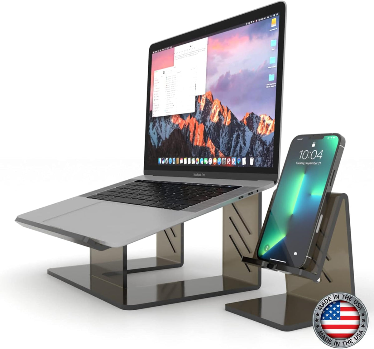 6MM Acrylic Laptop Stand with Phone Stand, Portable Ergonomic, Grey, Pack of 2 S3406