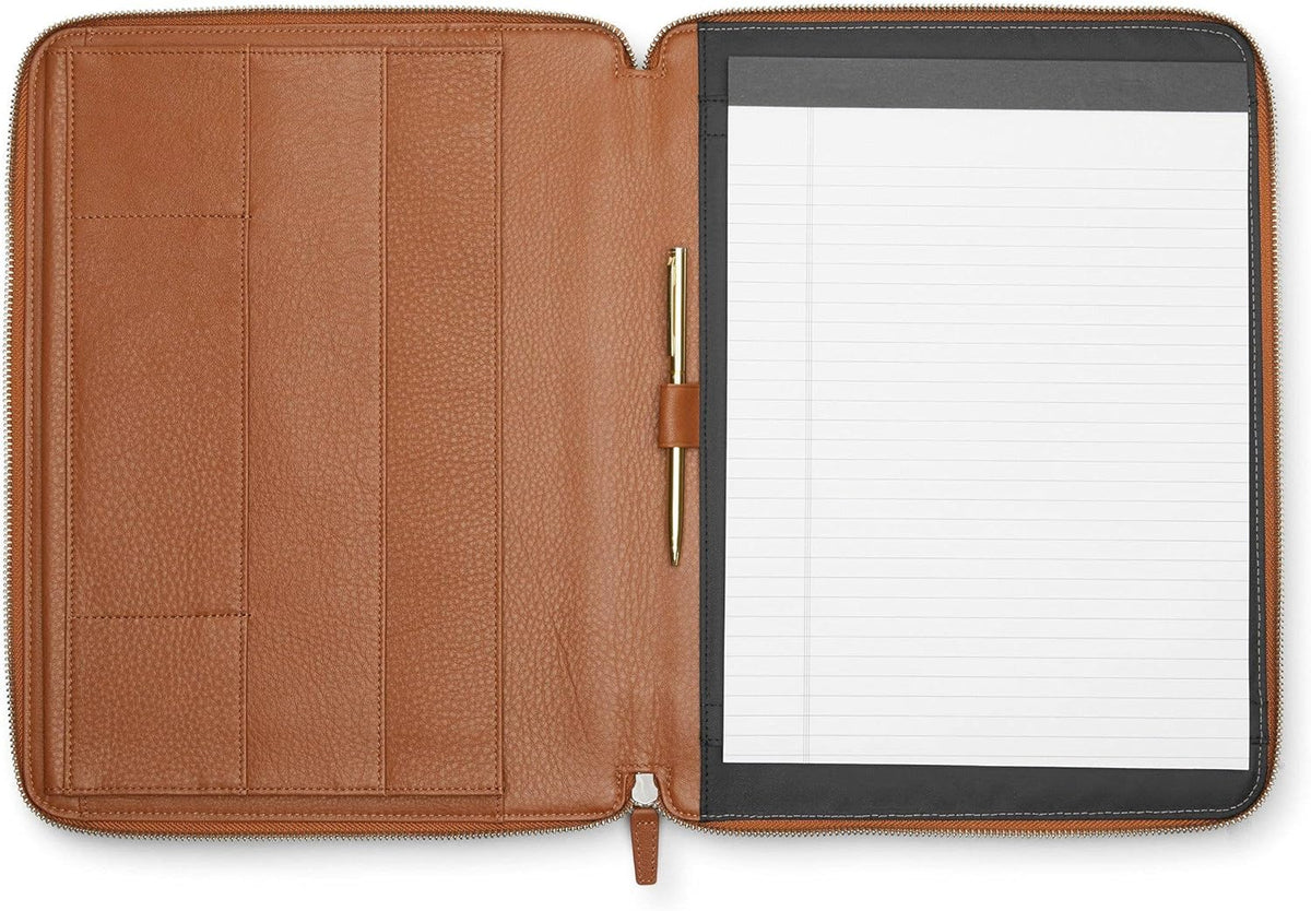Cognac Zippered Portfolio with Interior Tablet Pocket U2491