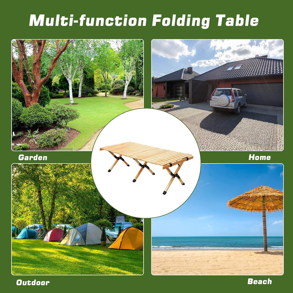 Portable Folding Wooden Camping Table with Carry Bag F75728