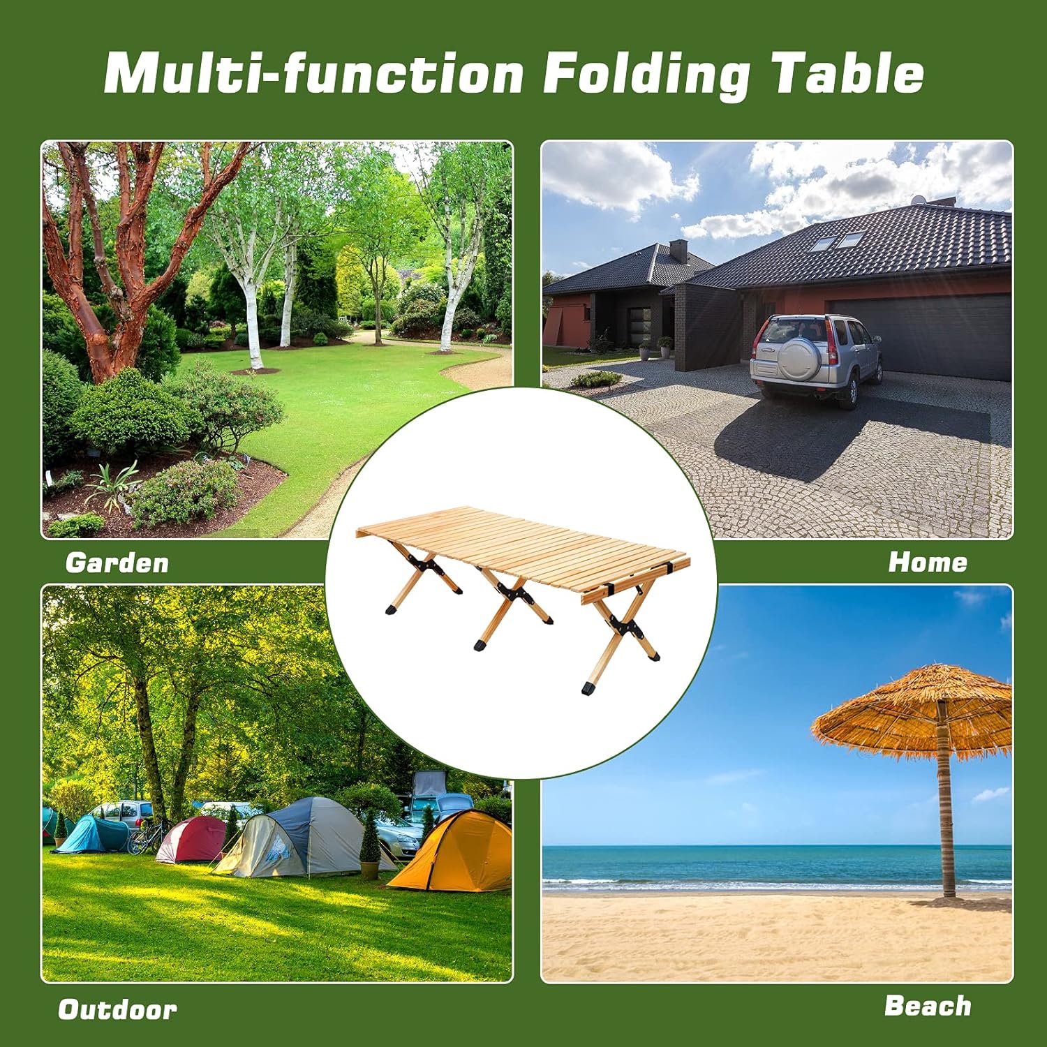 Portable Folding Wooden Camping Table with Carry Bag F75728