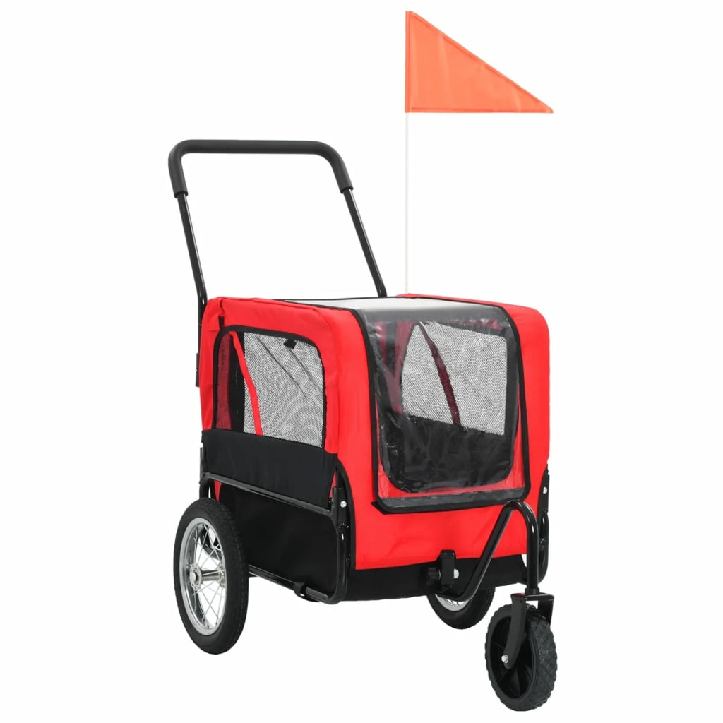 Red and Black 2-in-1 Pet Bike Trailer and Jogging Stroller with Storage Bag M608006