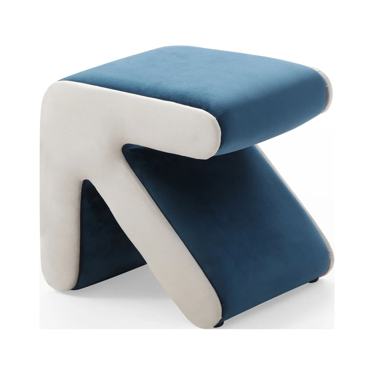 Blue+Beige Velvet Ottoman Footstool R508