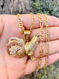 14K Solid Gold Filled Rooster Necklace Pendant CZ Mariner Chain 24" L489823