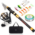 Telescopic Carbon Fiber Fishing Rod and Reel Combo with Fishing Accessories Golden Black U2727