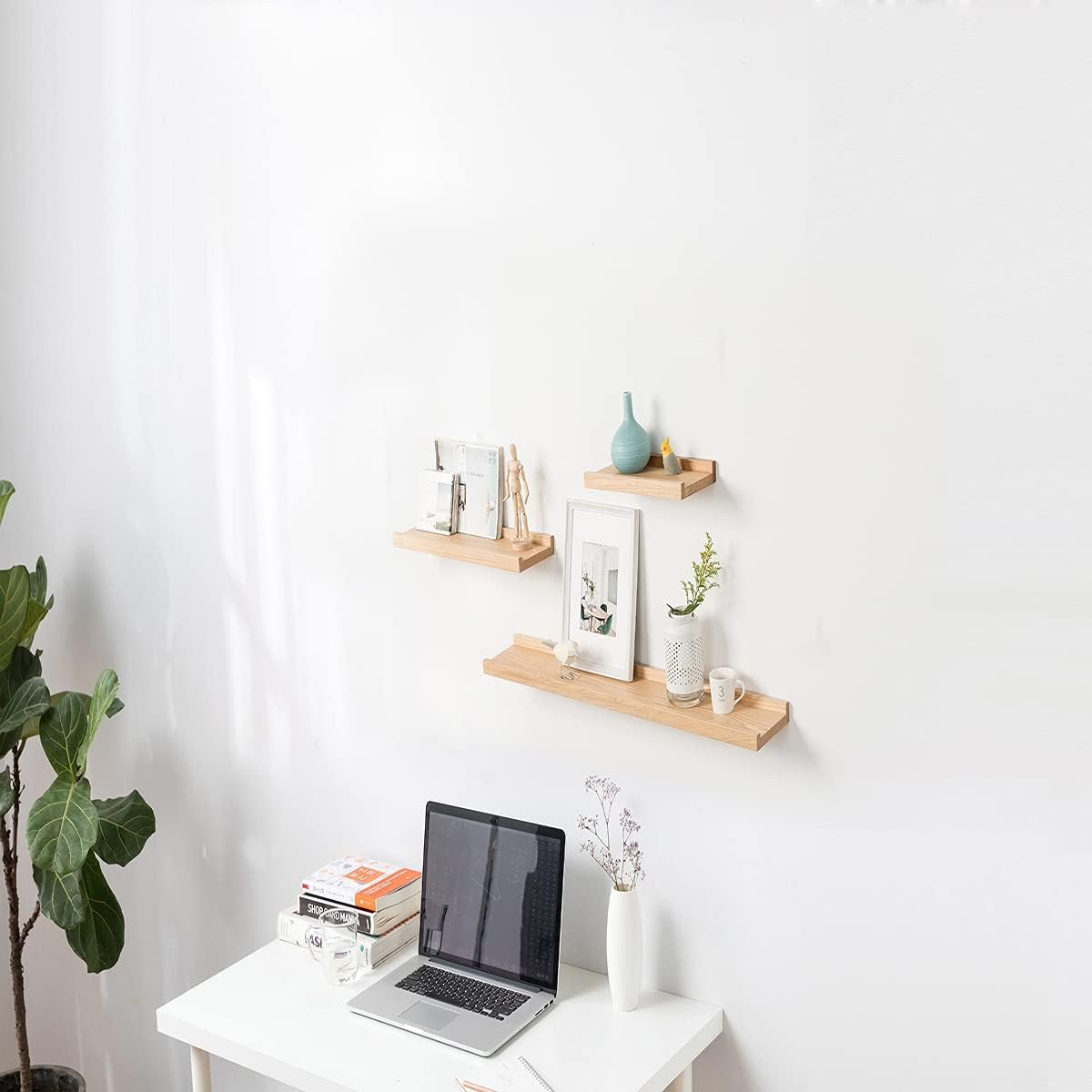 Pecan Solid Wood Floating Wall Shelves, 36 Inches Pack of 2 Y284