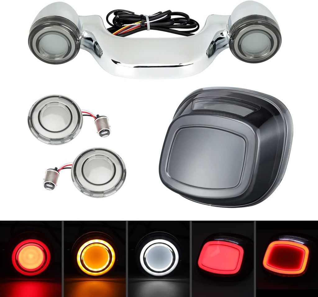 Front Turn Signal Light Kit & LED Taillight with License Plate Illumination + Rear Turn Signal Light Bar Bullet Style Blinker Indicator T48359