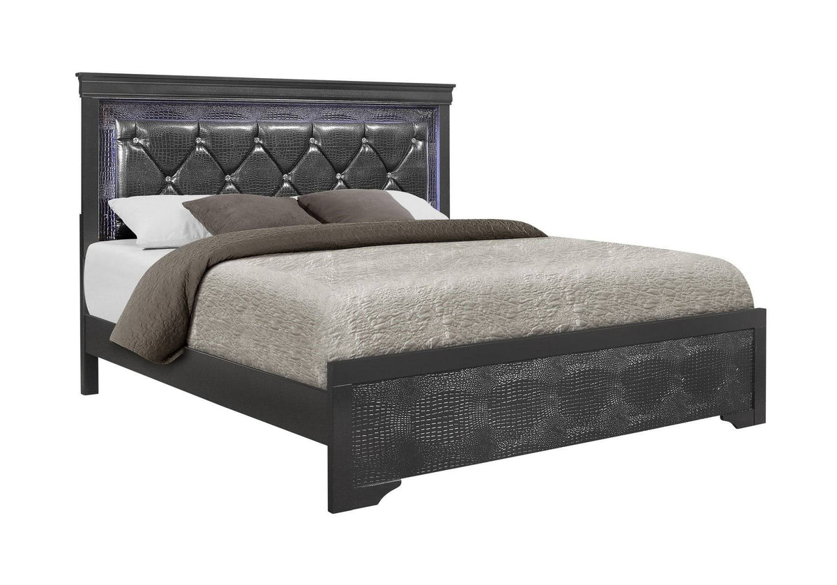 Metallic Grey Full Bed with LED Light L51777