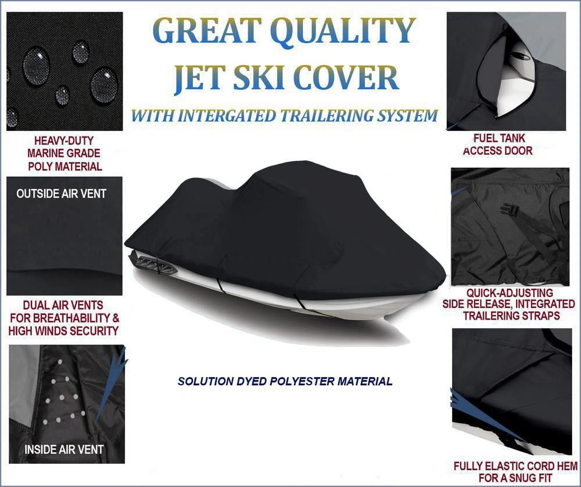 Black 600 Denier Jet Ski PWC Cover 2 Seater T37476