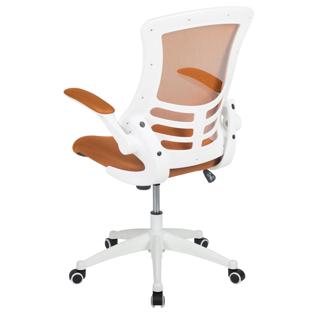 White and Tan Orange Mid-Back Swivel Ergonomic Task Office Chair with Flip-Up Arms V930