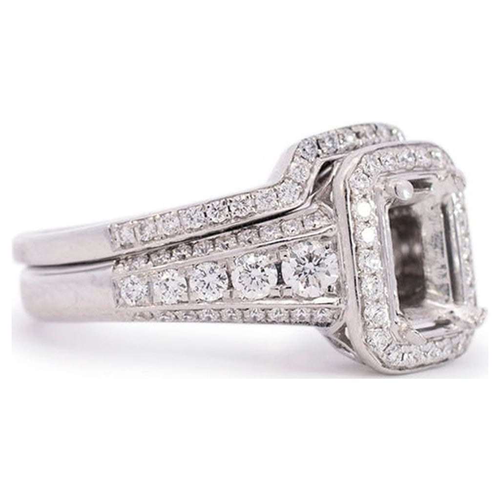 18K White Gold Rectangle Halo Diamond Engagement Ring L49496