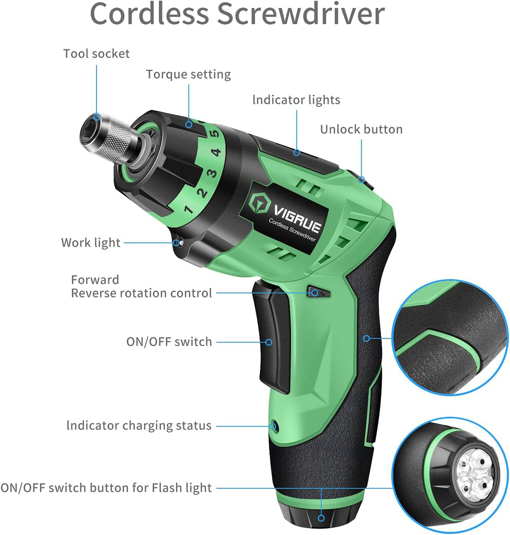 Cordless Rechargeable Electric Screwdriver with LED Light, Flexible Shaft, 4V MAX 2000mAh, Pack of 2 E29315