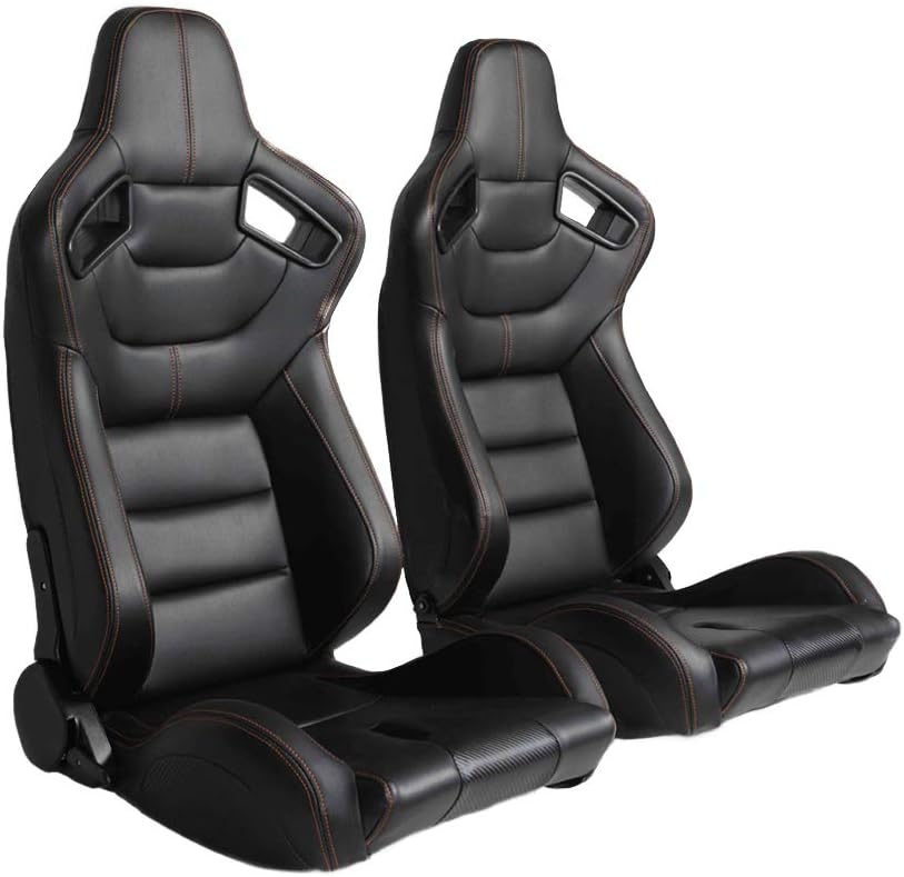 Pair of PVC Leather Racing Bucket Seats with Dual Sliders R7675