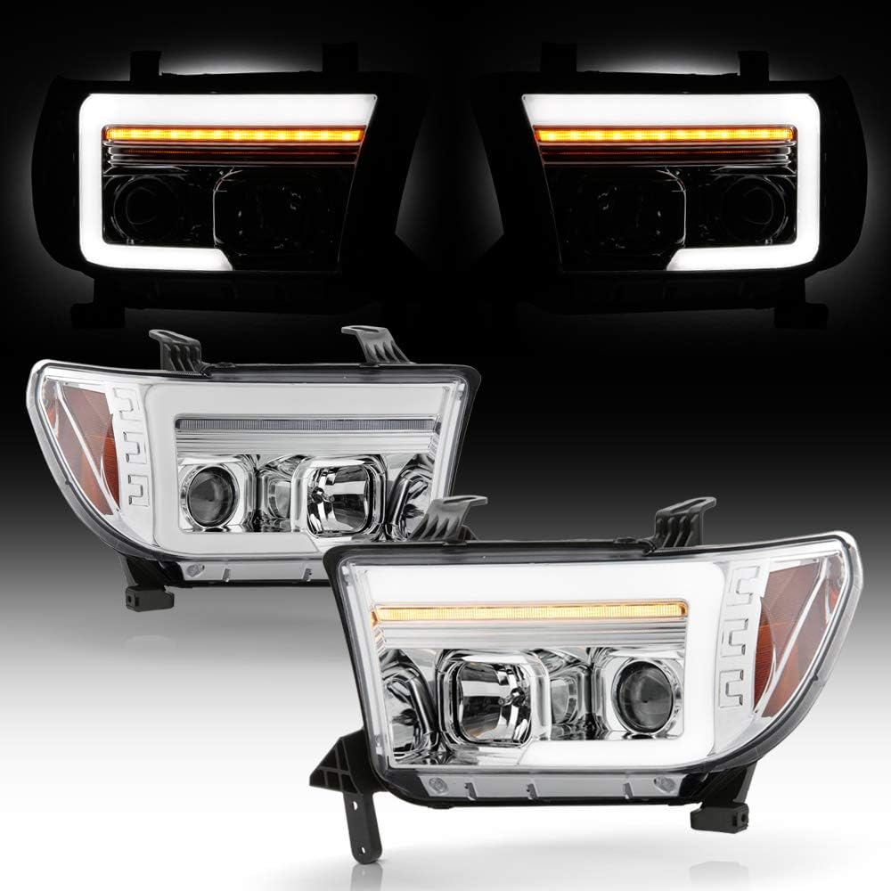 Chrome LED Tube Projector Headlights Pair X2194