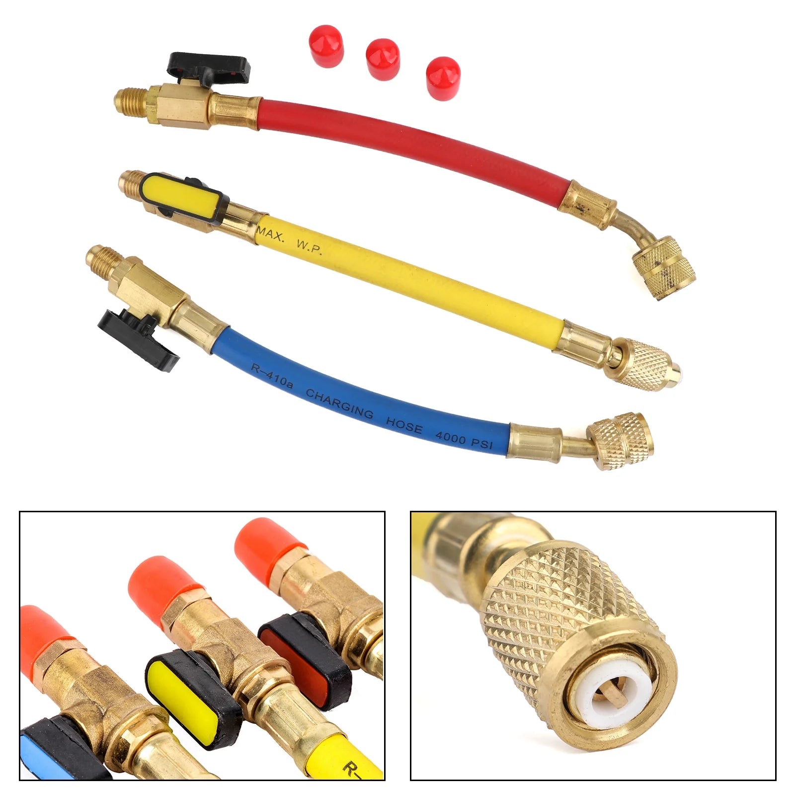 3x Manifold Gauge A/C Refrigeration Charging Hoses P345