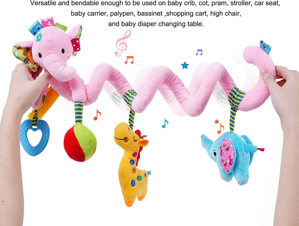 Pink Elephant Hanging Plush Rattles Crib Toy C2910