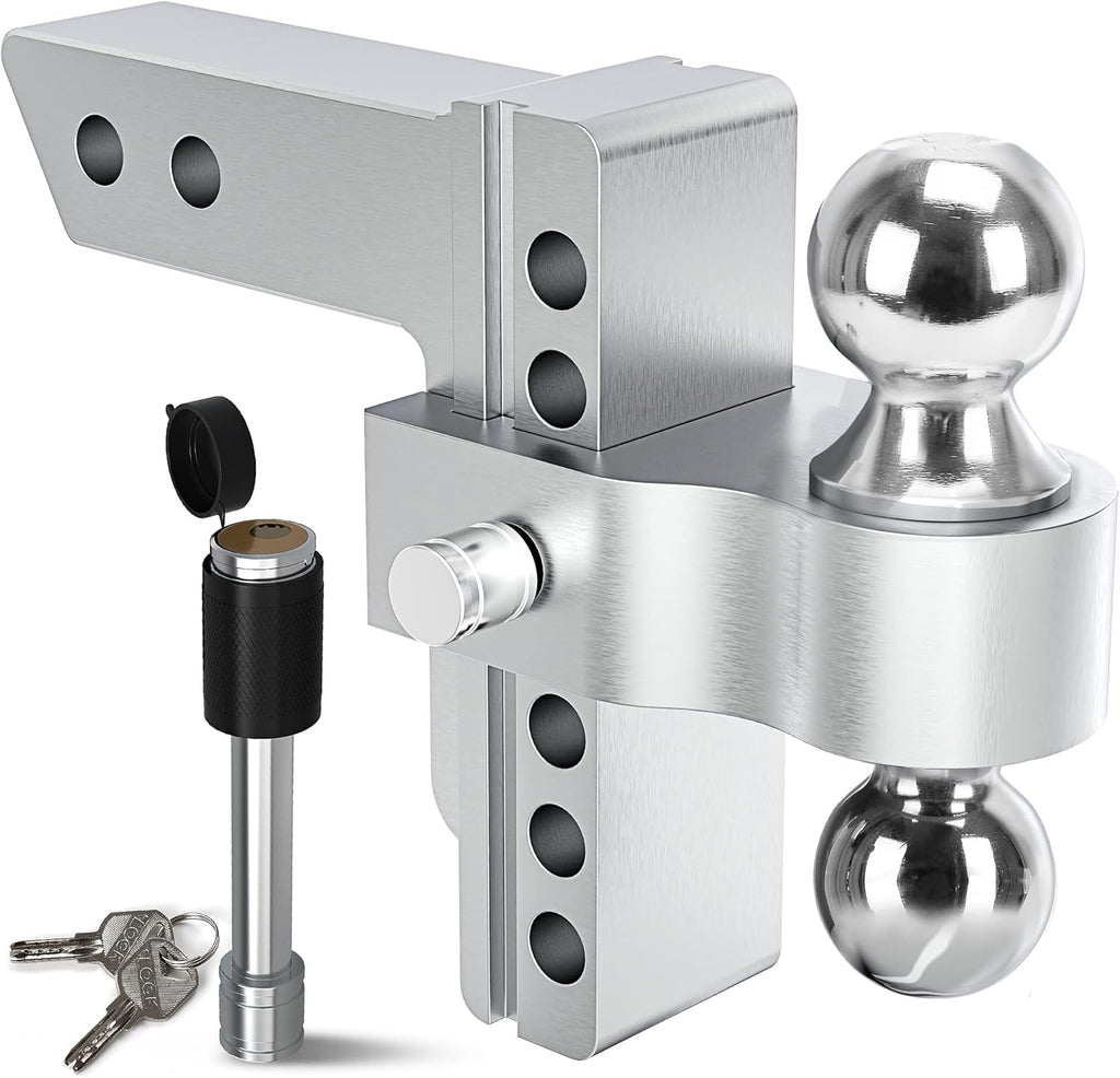 Adjustable Trailer Hitch Ball Mount, 2.5-Inch Receiver, 6-Inch Drop, Forged Aluminum Shank, 2-Inch and 2-5/16-Inch Combo Stainless Steel Tow Balls with Double Pin Key Locks N870