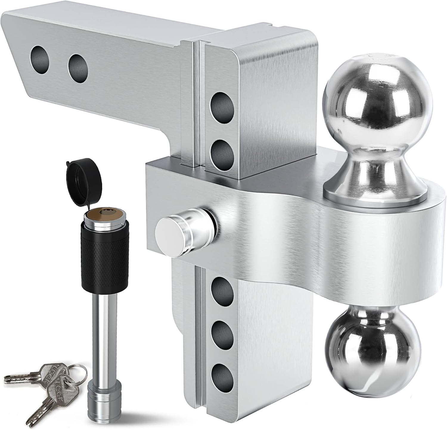Adjustable Trailer Hitch Ball Mount, 2.5-Inch Receiver, 6-Inch Drop, Forged Aluminum Shank, 2-Inch and 2-5/16-Inch Combo Stainless Steel Tow Balls with Double Pin Key Locks N870