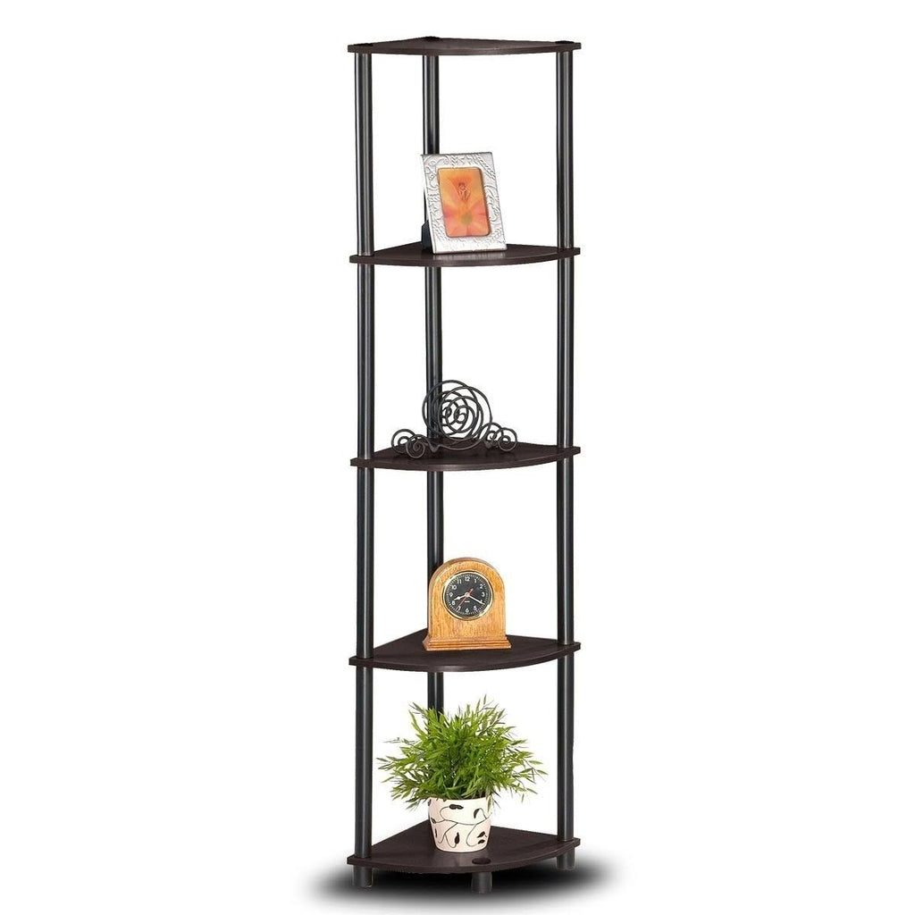 5-Tier Corner Display Shelf Bookcase in Espresso Black O546