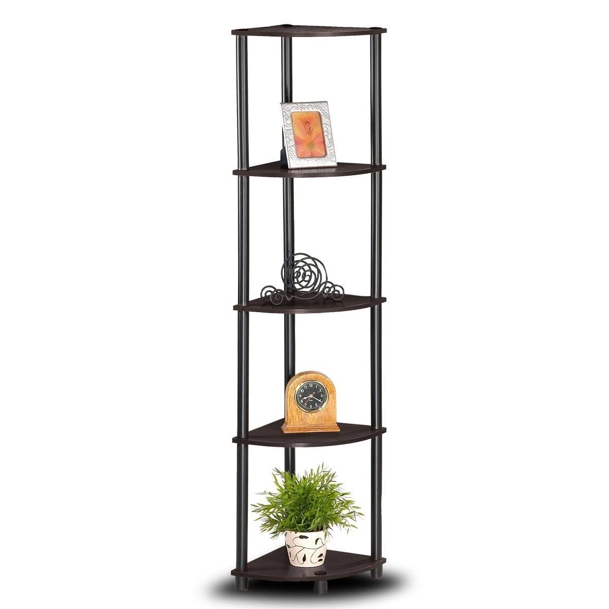 5-Tier Corner Display Shelf Bookcase in Espresso Black O546
