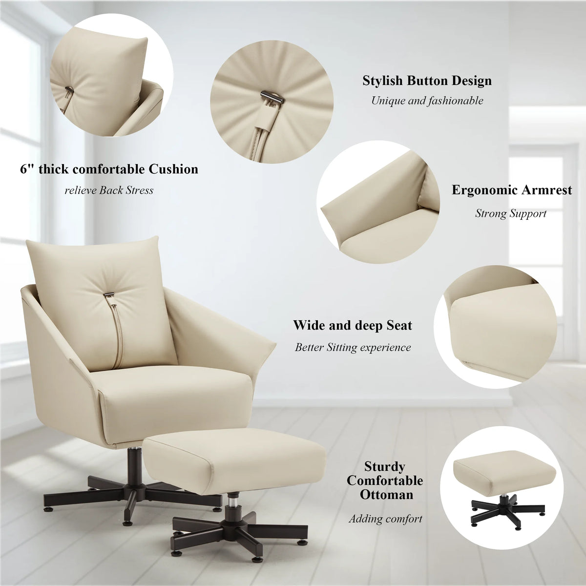 Swivel Armchair Upholstered with Metal Legs D7366