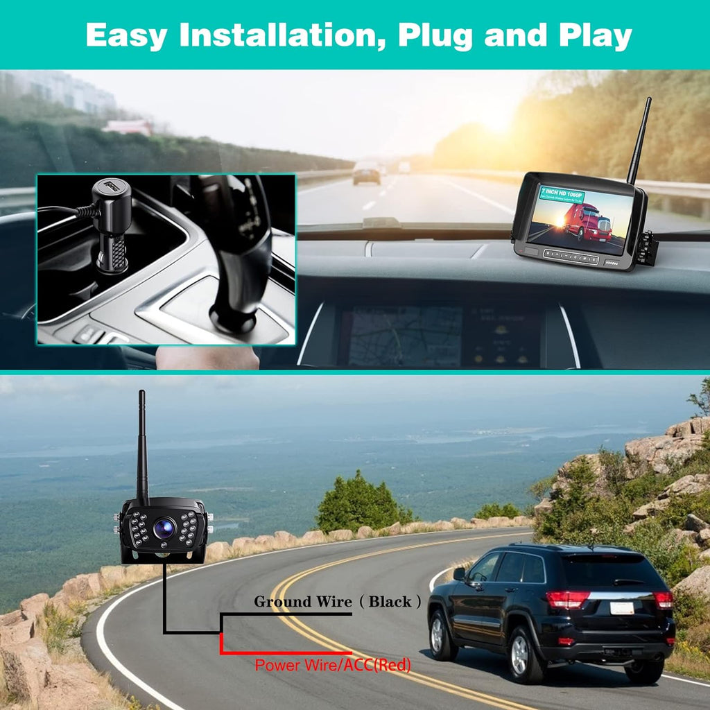 Wireless Backup Camera with 7 Inch Monitor, IP69 Waterproof, Support 2 Cameras R509182