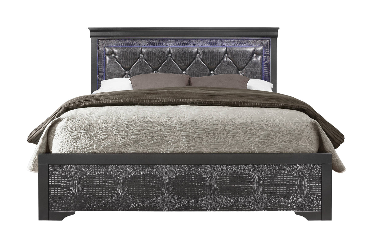 Metallic Grey Full Bed with LED Light L51777