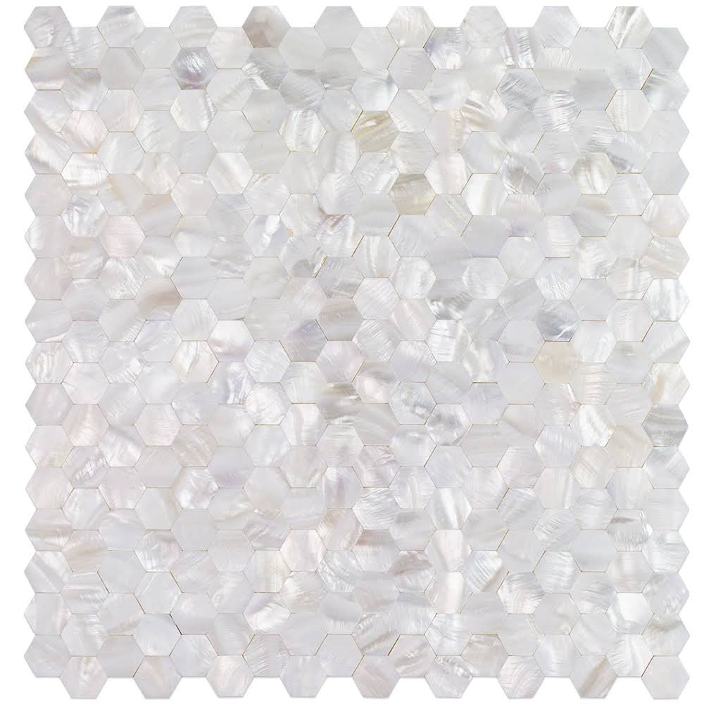 White Hexagons Pearl Shell Mosaic Tile C346446