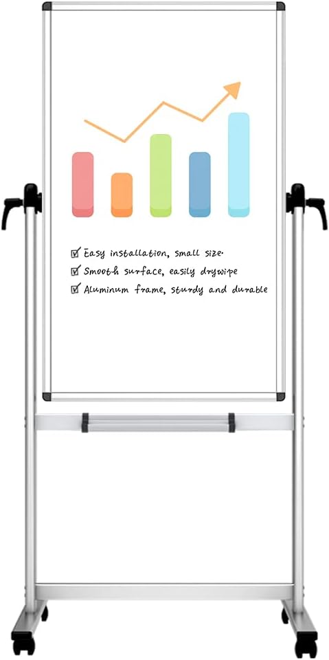 Double-sided Magnetic Mobile Whiteboard, 48 x 24 Inches, Aluminium Frame and Stand C4645
