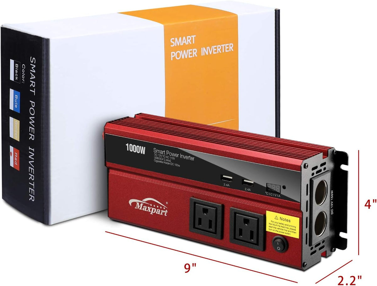 1000W Power Inverter 12v to 110v AC Dual AC Outlets 2.4A USB Pack of 2 F3546