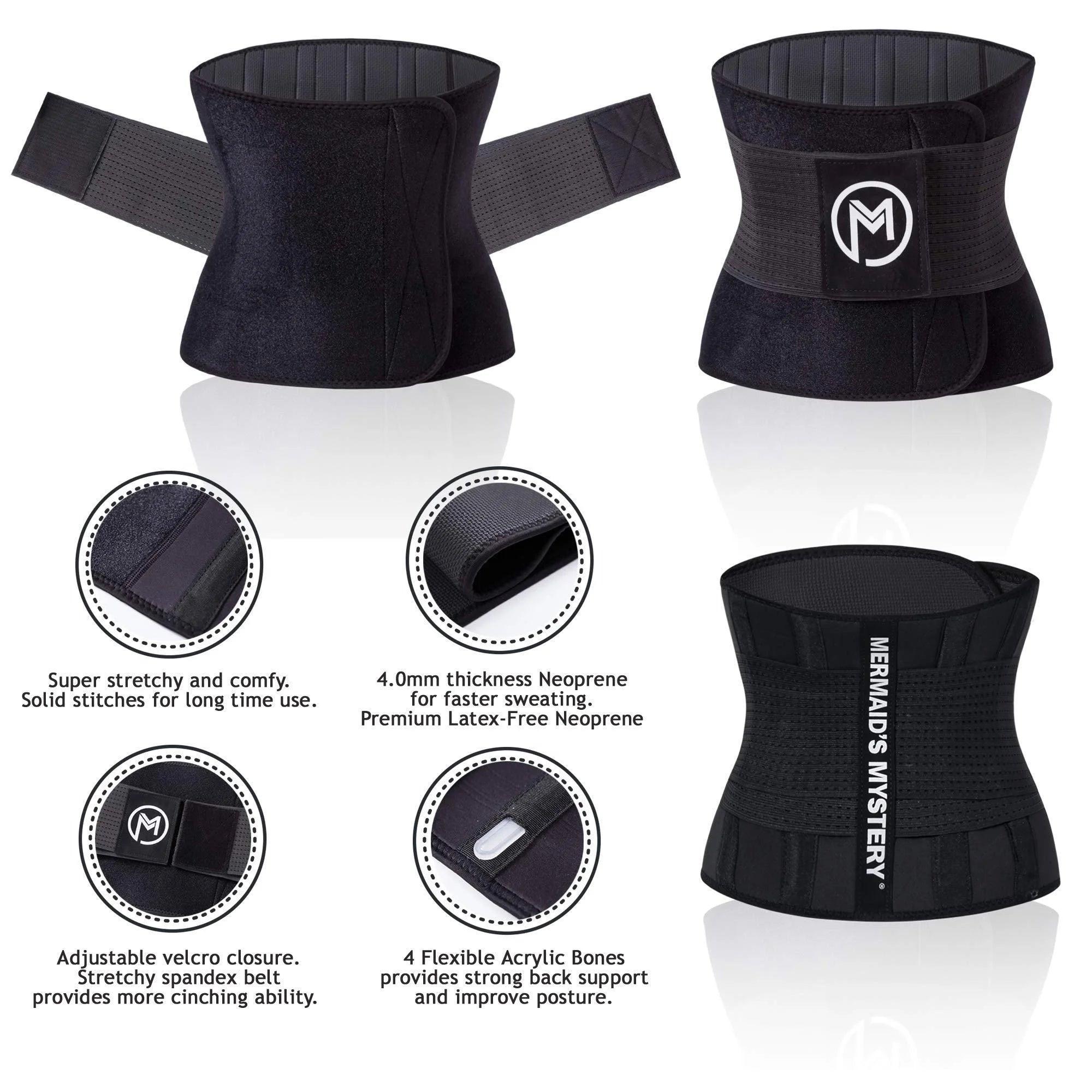 Black Neoprene Waist Trimmer Belt Z320