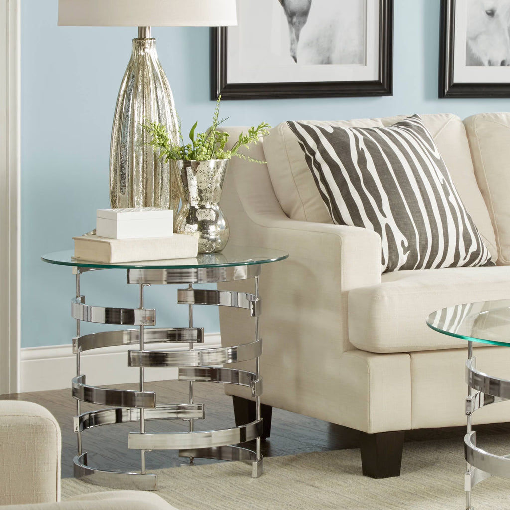 Chrome Glass and Metal Round End Table H911127
