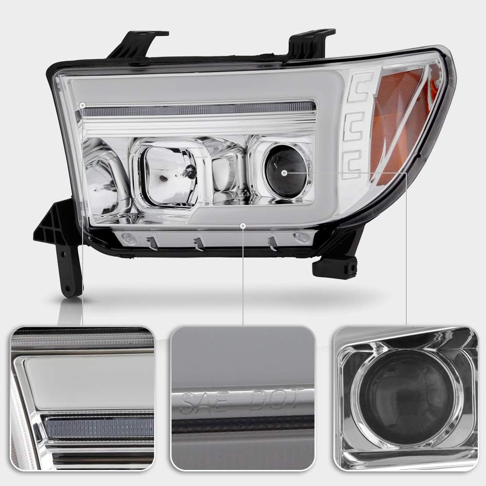 Chrome LED Tube Projector Headlights Pair X2194