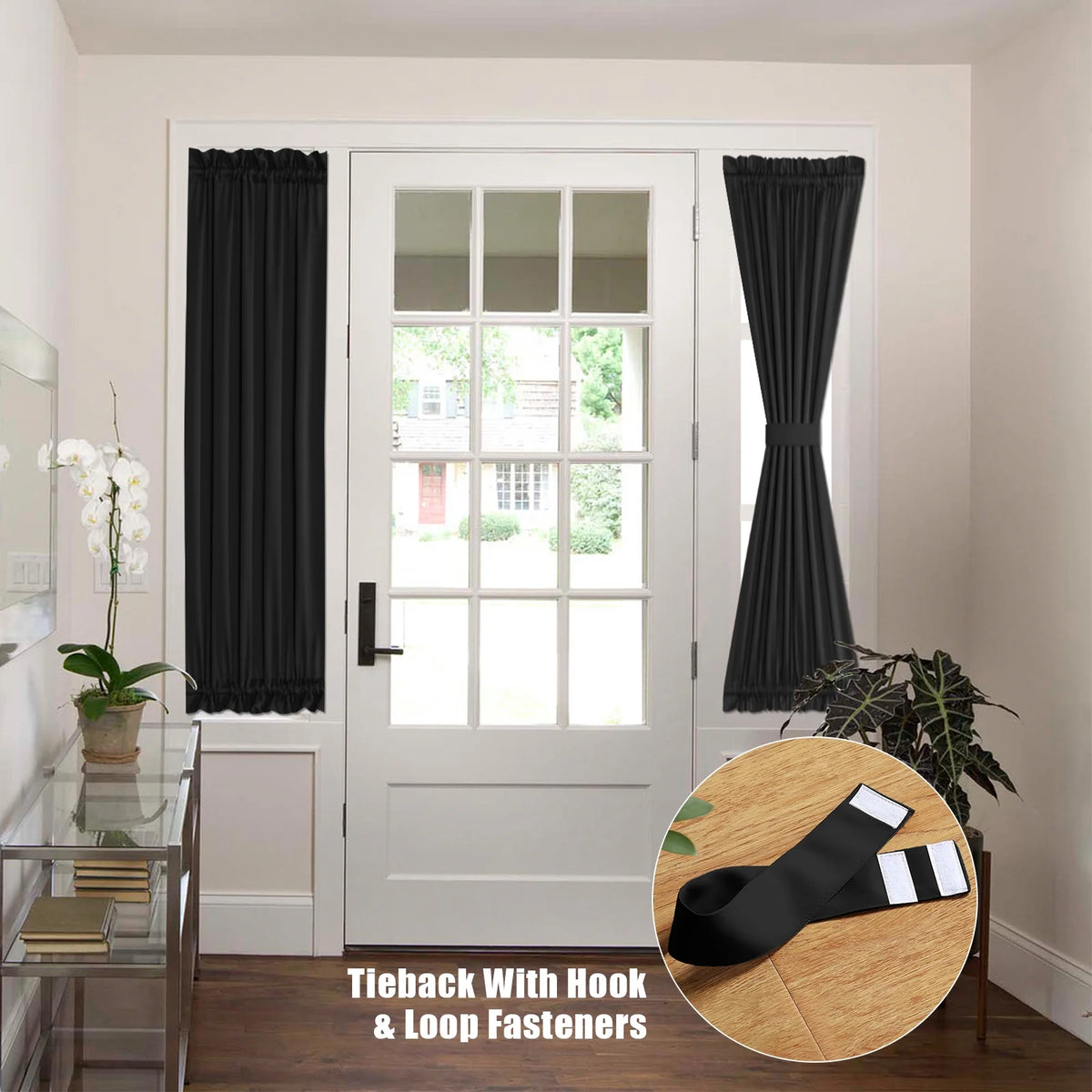 2 Panel French Door Curtains with Rod Pocket Tieback Blackout Curtain 25 x 72 Inch H135