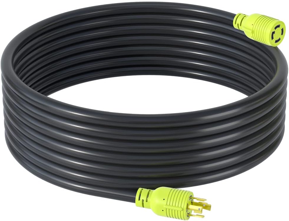4 Prong 30 Amp Generator Extension Cord, NEMA L14-30P/L14-30R 10 Gauge SJTW, Twist Lock Plug, 125/250V, 30Amp 7500W, 25FT, Pack of 2 A438