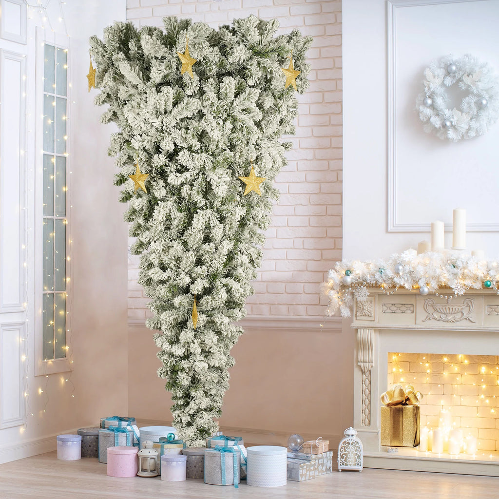 Pre-lit 6FT Hinged Snow Flocked Artificial Christmas Tree with 360 LED Lights and 8 Golden Stars F1813