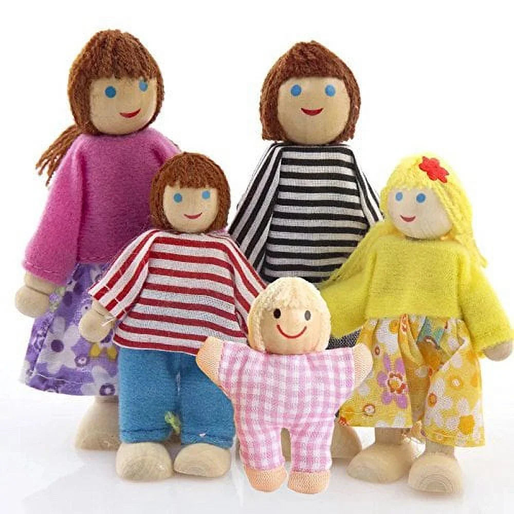 Wooden Dolls Playset Set of 7 People with Dog B7254
